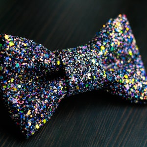 Black Holographic Super Shiny Glitter Encrusted Bow Tie "Black Magic "