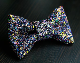 Black Holographic Super Shiny Glitter Encrusted Bow Tie "Black Magic "