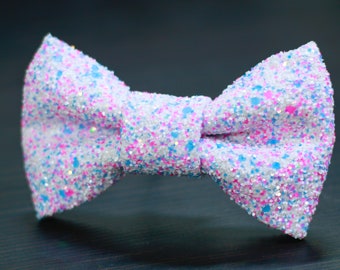 White Blue and Pink Super Shiny Glitter Encrusted Bow Tie "Jawbreaker"