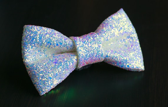White Iridescent Super Shiny Glitter Encrusted Bow Tie aurora Snow - Etsy