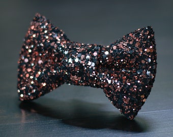 Black and Rose Gold Super Shiny Glitter Encrusted Bow Tie "Night Rose "