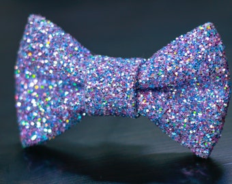 Cotton Candy, Pink, Blue, Silver Pastel Holographic Super Shiny Glitter Encrusted Bow Tie
