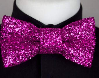 Hot Pink Super Shiny Glitter Encrusted Bow Tie "Crushed candy"