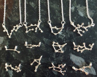 Silver Constellation star sign zodiac pendant necklace goth witch