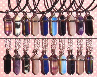 Silver pointed crystal pendulum pendant chain or cord necklace natural stone keychain keyring aura chakra