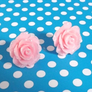 Pastel pink rose stud post or clip on earrings