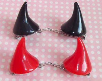 Cute mini resin devil horn hair clips in red and black