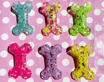 Kawaii confetti bone hair clip in pink blue purple yellow green and multicoloured summerween