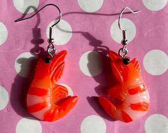 Pendientes divertidos de camarones bebé con gancho o clip