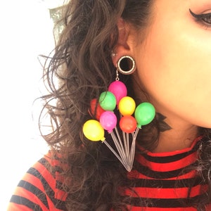 Giant balloon bunch statement earrings hook or clip on gold or silver decora kei