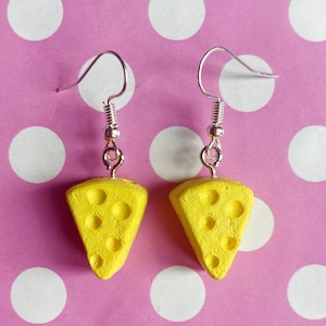 Funky cheese triangle earrings hook stud or clip on