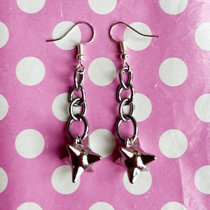 Funky flail chain drop earrings hook stud or clip on