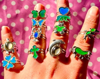 90s mood ring butterfly teddy bear dolphin horse dragonfly 4 leaf clover turtle cross scorpion heart