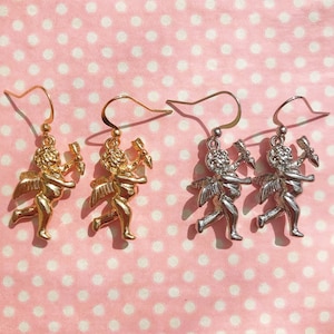 Gold or silver cherub earrings hook stud clip on