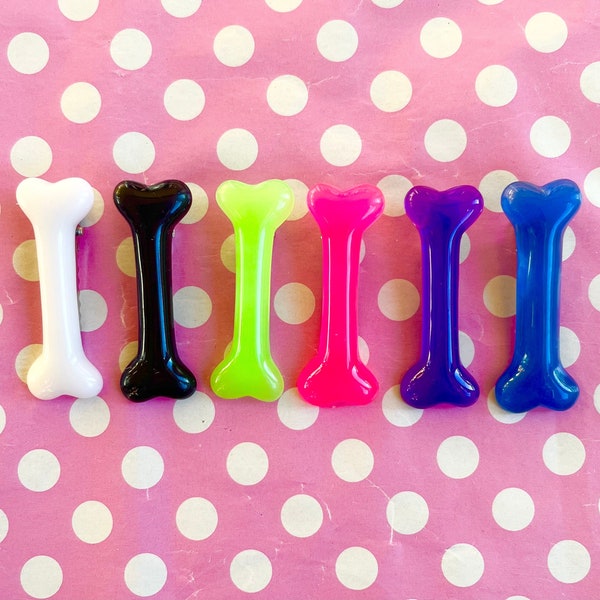 Barrettes kawaii en résine avec os en résine rose bleu violet noir vert et blanc