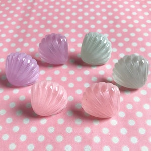 Pretty pastel glitter seashell earrings stud or clip on pink blue or purple