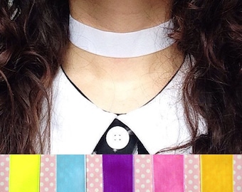 Thick plain velvet choker in white purple blue pink orange or neon green