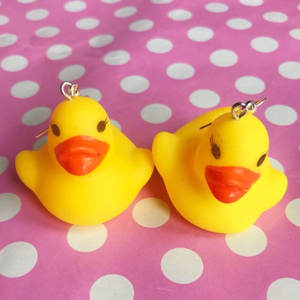 Jolies boucles d’oreilles de canard en caoutchouc jaune crochet ou clip sur