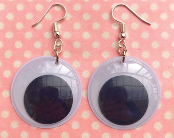 Large googly eye earrings hook stud or clip on