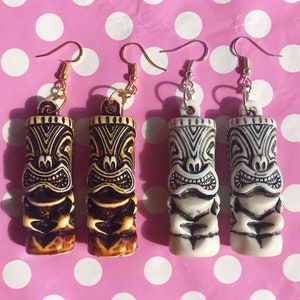 Funky Tiki man earrings hooks studs or clip ons brown or white