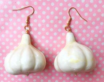 Funky realistic garlic earrings stud hook or clip on