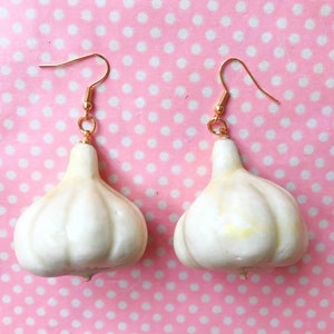 Funky realistic garlic earrings stud hook or clip on image 1