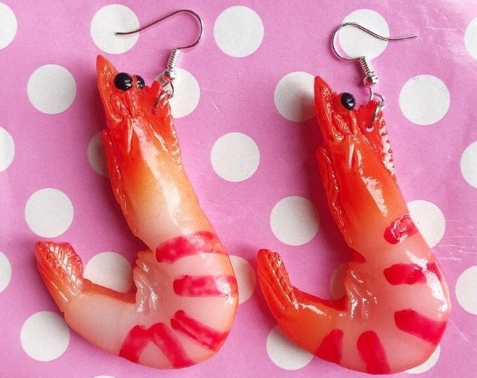 Funky Large Shrimp Earrings Hook or Clip On Etsy