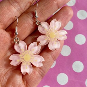 Pretty Sakura blossom glitter earrings hook stud or clip on