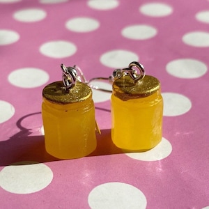 Cute honey jar earrings hook stud or clip on
