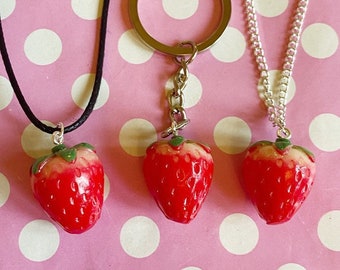 Super sweet strawberry necklace or keychain