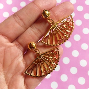 Golden Sakura Blossom fan earrings stud hook or clip on