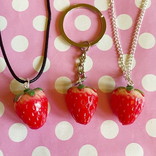 Super sweet strawberry necklace or keychain