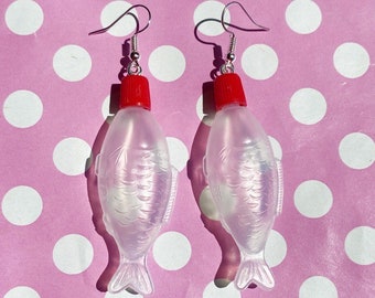 Kawaii Shibanuma fish soy bottle earrings hook stud or clip on
