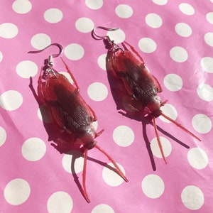 Large cockroach earrings hook stud or clip on