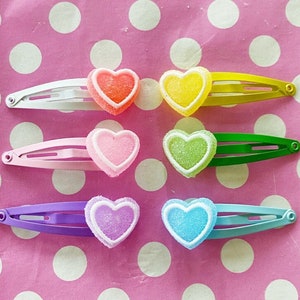 Cute Candy heart hair clip in green yellow pink red purple or blue