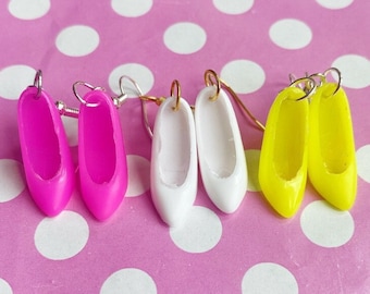Cute high heeled shoes earrings in yellow pink or white hook stud or clip on