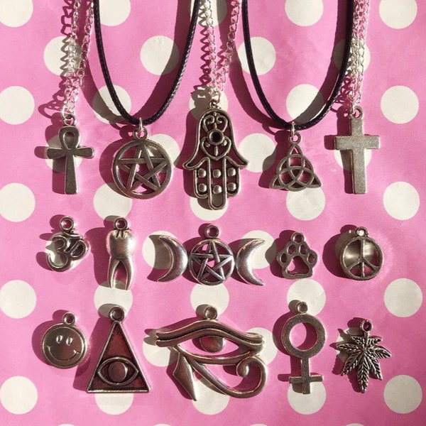 Silver symbol charm necklace chain black wax cord keyring keychain
