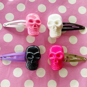 Creepy cute skull hair clip in black pink or white