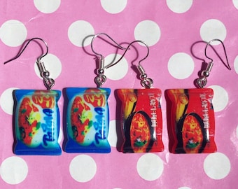 Kawaii instant noodle packet earrings hook stud or clip on