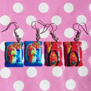 Kawaii instant noodle packet earrings hook stud or clip on