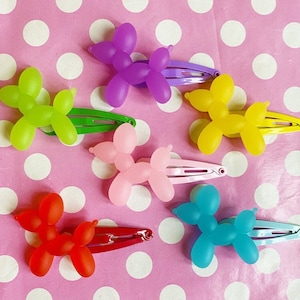 Cute balloon dog hair clip in green red yellow pink purple or blue