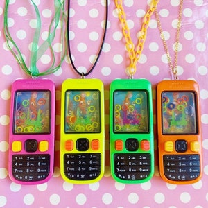 Retro water bubble game necklace in pink green orange or yellow keychain