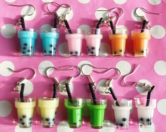 Kawaii bubble tea drink oorbellen haaksteel of clip op boba tea