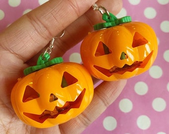 Light up pumpkin earrings hook stud or clip on