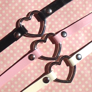 LAST ONE!! Love heart ring leather chokers in black white or pastel pink