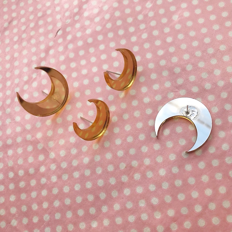 Pretty crescent moon mirror stud post earrings image 2