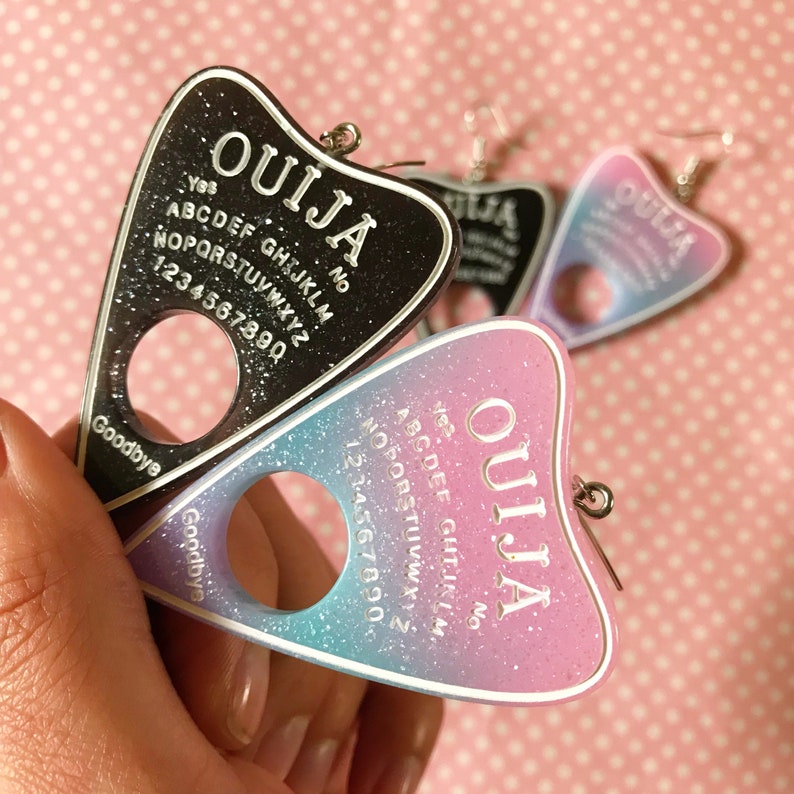 Large glitter resin planchette earrings in black pastel pink green white or gold hook stud or clip on