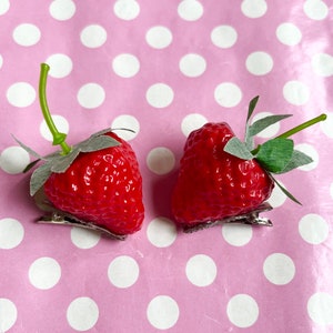 Cute strawberry hair clips pair