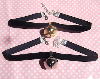 13 colours! Gold or silver cat bell velvet choker