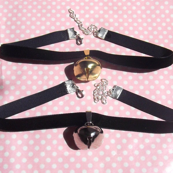 13 colours! Gold or silver cat bell velvet choker